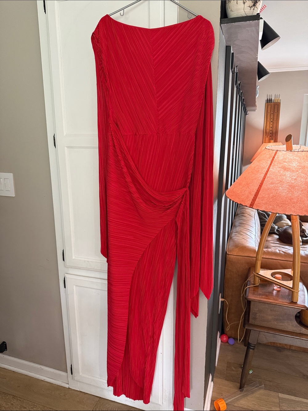 ASOS Red Asymmetrical Draped Pleated Dress
